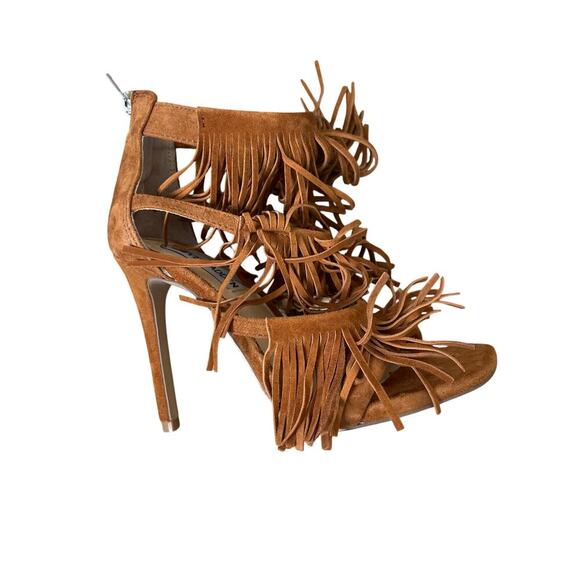 Steve Madden Fringly Brown Suede Fringe Stiletto Heel Sandals Size 5.5 brown/tan - Picture 2 of 8
